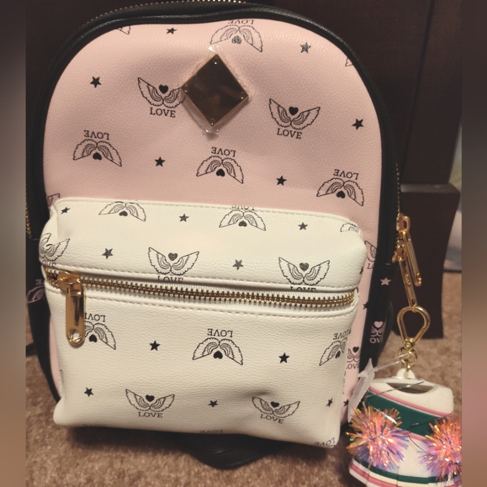 Pink and White Women's Backpack